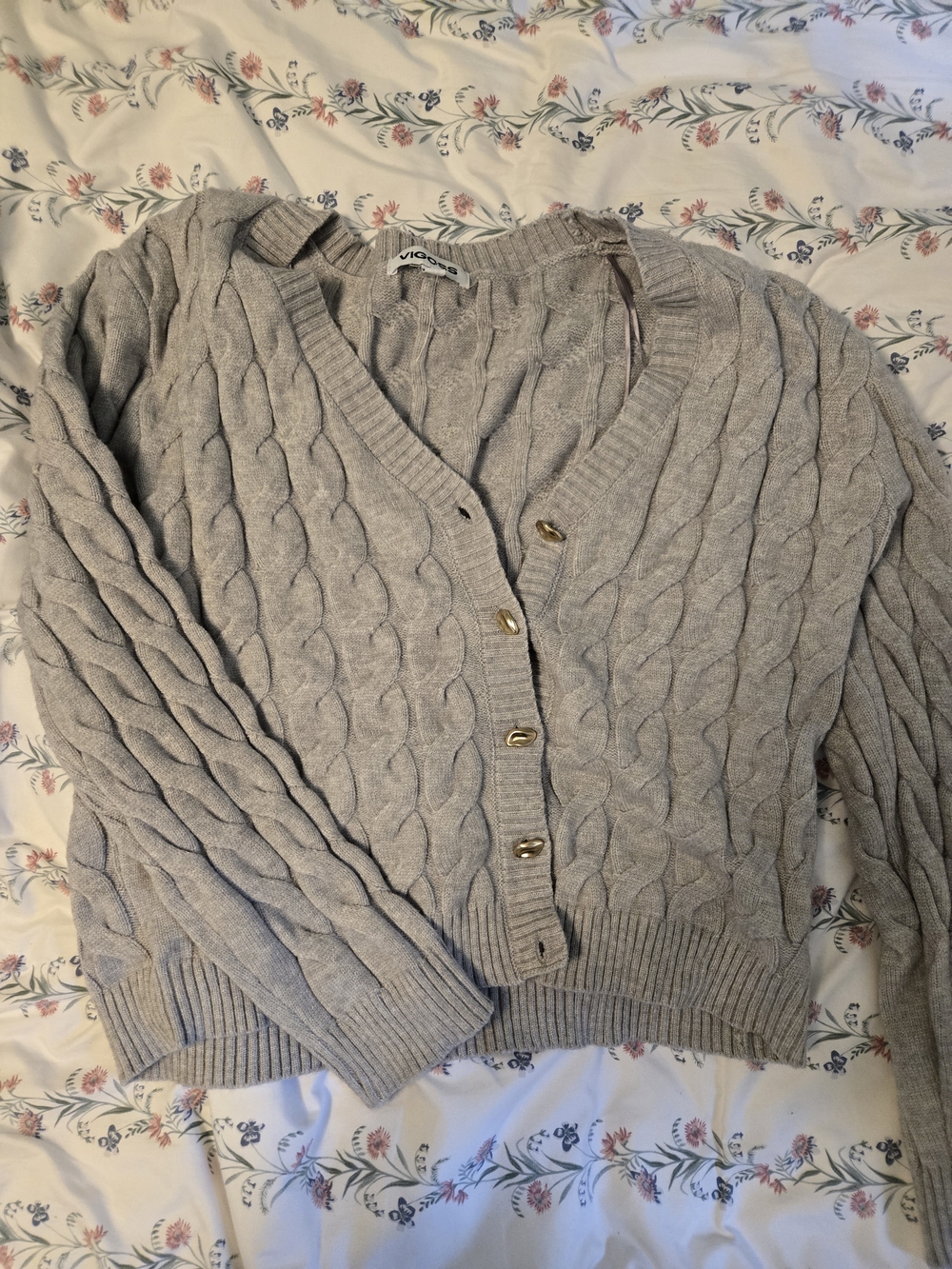 Vigoss Taupe Cable Knit Button-Up Cardigan